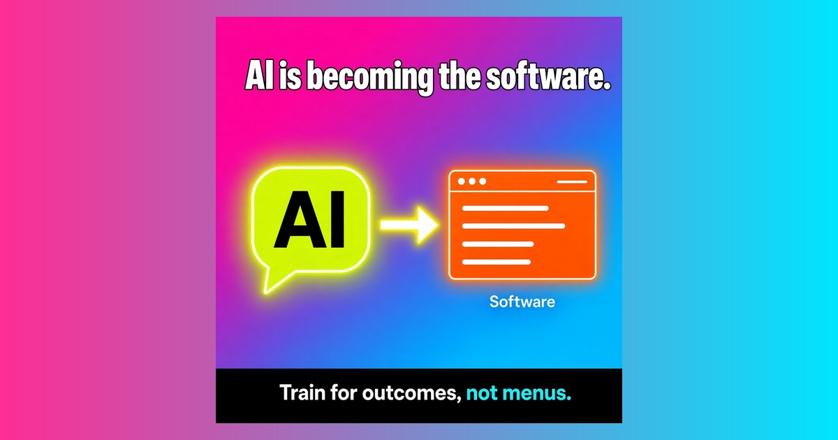 Attention graphic: AI becoming the software, with a bold arrow from AI to Software